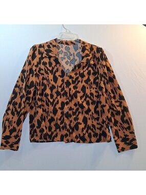 Leopard Print Button-Up Long Sleeve Blouse By Shein Size XL